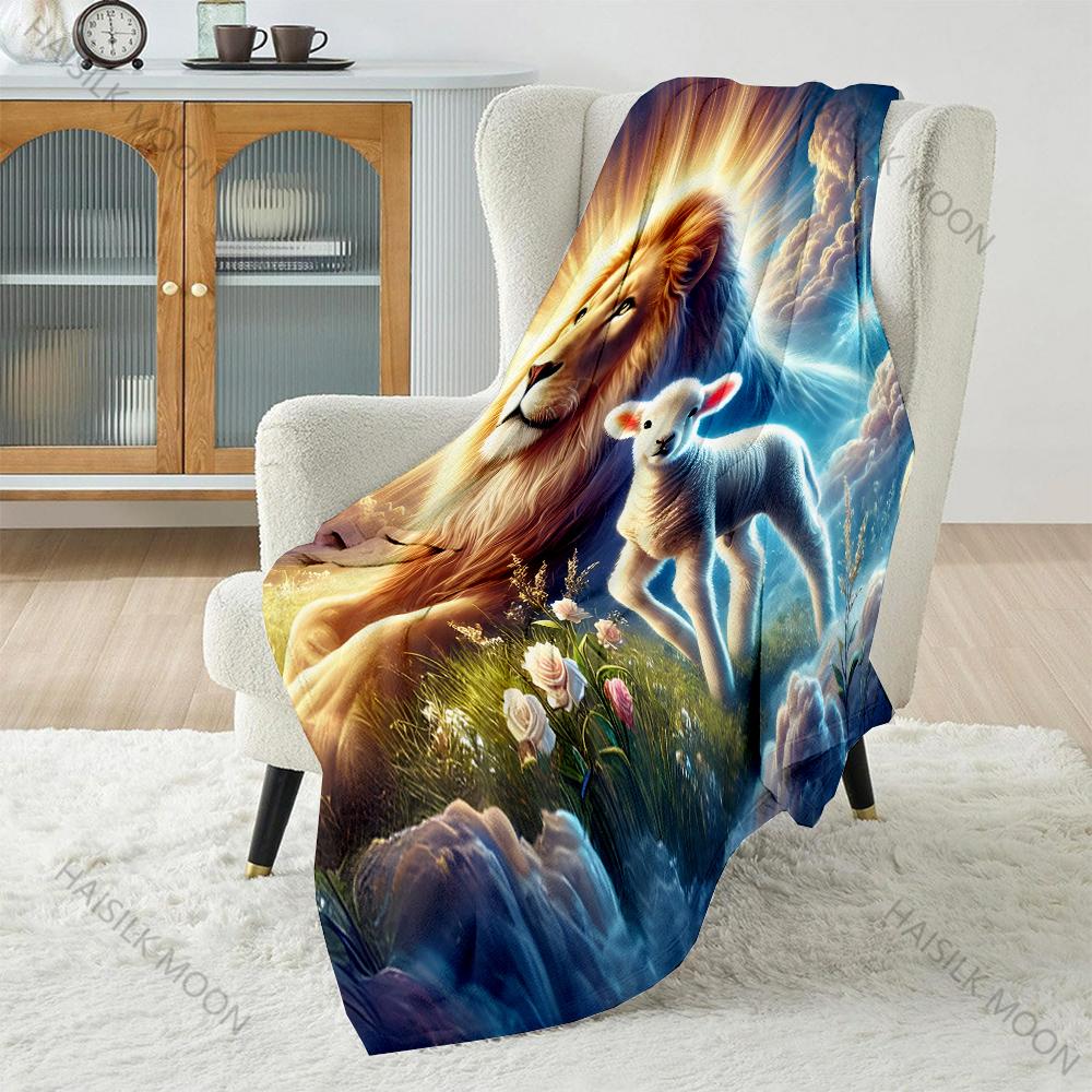 1PC The Lion and The Lamb Blanket Warm Soft Fluffy Kids Adult Luxury Gifts for Sofa Bed Home Outdoor Travel Camping Blanket