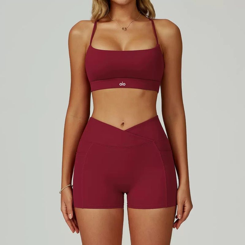 European and American Oiob Yoga Clothes Set Cross Sling Quick-Drying Bra Underwear Summer High Waist Buttock Lifting Sports Short Shorts