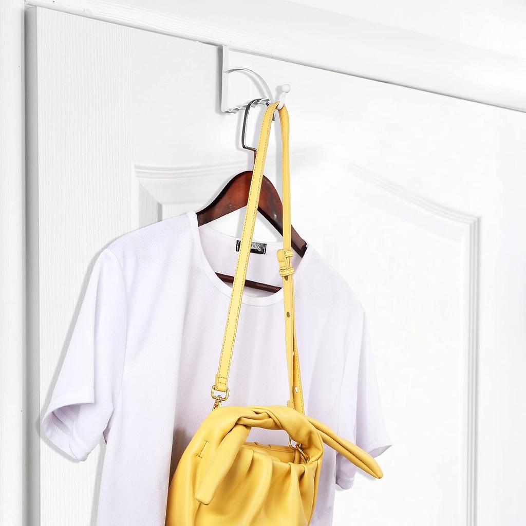 Hotop 2 Pcs Over The Door Hooks Over Door Hanger Sturdy Valet Hooks Mounted Hanging Storage Organizer Rack for Clothes Coats Towels Hats Scarves