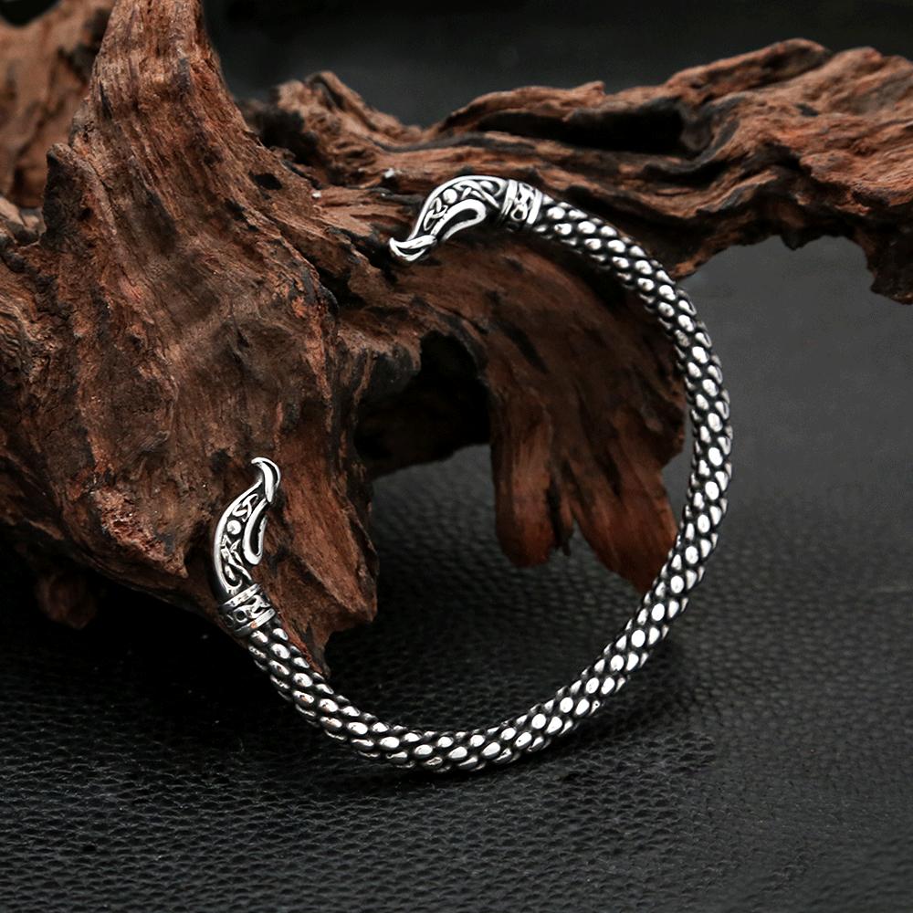 Vintage Stainless Steel Vikings Dragon Opening Bracelet Nordic Runes Cuff Bangles For Men Women Scandinavian Jewelry Accessories