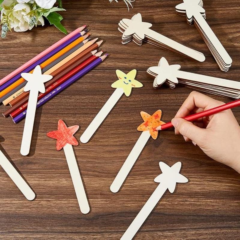 10 Stück Holzstern-Stab Magische Stern-Stäbe DIY Mal-Stäbe Unfertiger Holzstern-Stab Prinzessinnen-Fee-Stab für Party-Mitgebsel Kunst