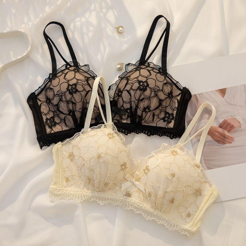 Big Breast Bras Floral Lace Push Up Bras For Women Adjustable Wireless Underwear Female Lingerie Fashion Girls Cute Bras