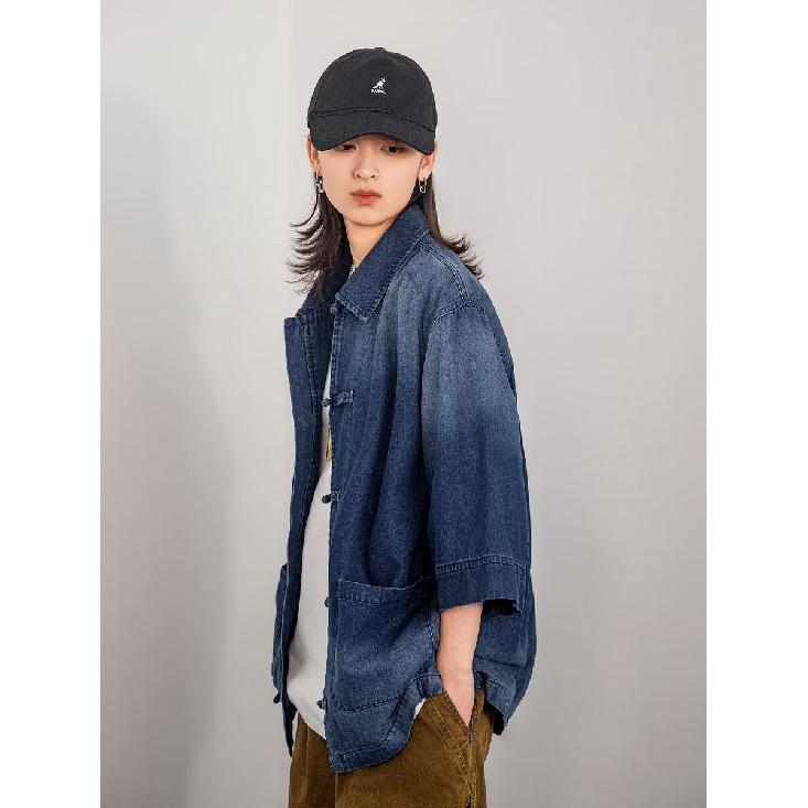 Retro Denim Workwear Short Sleeved Shirt, Men'S And Women'S Summer Fashion Brand, Japanese Retro Half Sleeved Trend, Cool And Loose Shirt