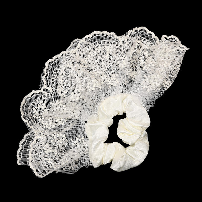 Sweet Double Layered Lace Flower Hair Scrunchies For Women Long Ribbon Bow Tie Girls Big Ruffles Bands Accessorie