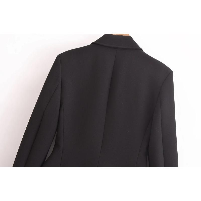 Herbst und Winter Damen Schwarz Klappentasche Gürtel Schulterpolster Schlanke Anzugjacke Temperament Vielseitig