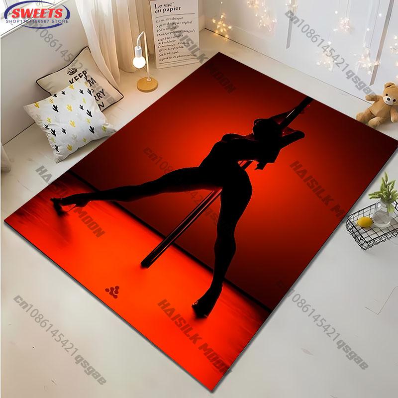 Sexy Pole Dancer Silhouette Area Rug, Vibrant Pink Neon Background Floor Mat,Soft Carpet for Bedroom, Studio & Club Decor