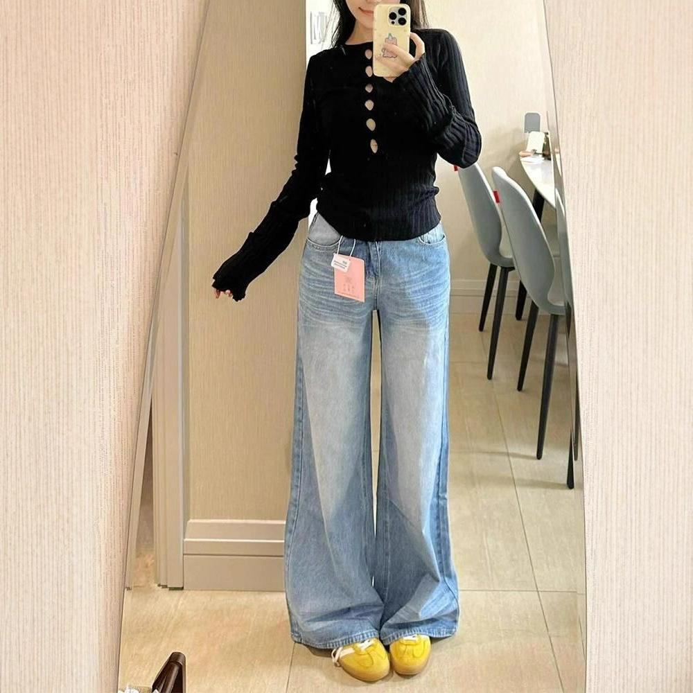 Crease Large Size Wide-legged Jeans Women's Washed Loose Thin Draping High Waist Dragging Floor Straight Trousers Jeans for Women Long Denim Pants