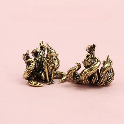 Retro Brass Lucky 7 Tails Fox Figurine Miniature Antique Brass Lucky Seven Tailed Fox Figurines Feng Shui Home Ornament