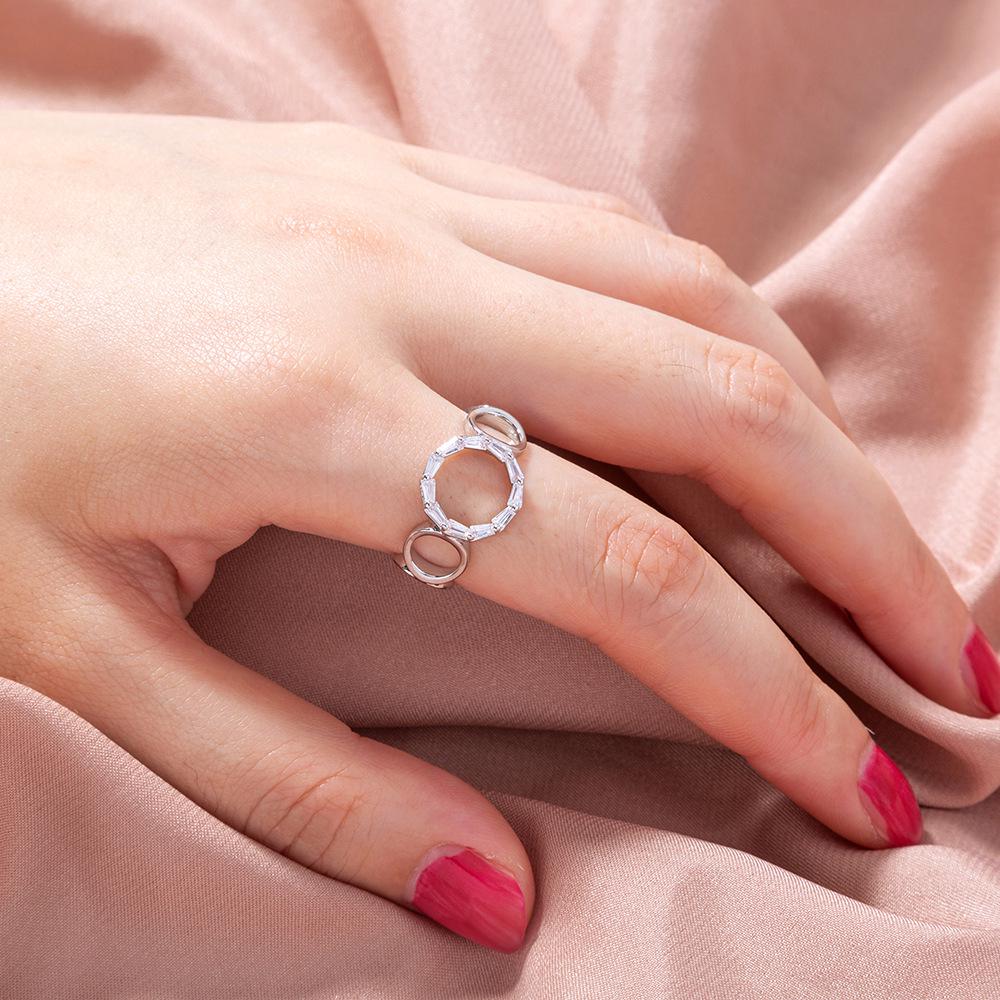 Trendy European & American Adjustable Zircon Rectangle Gemstone Ring for Women