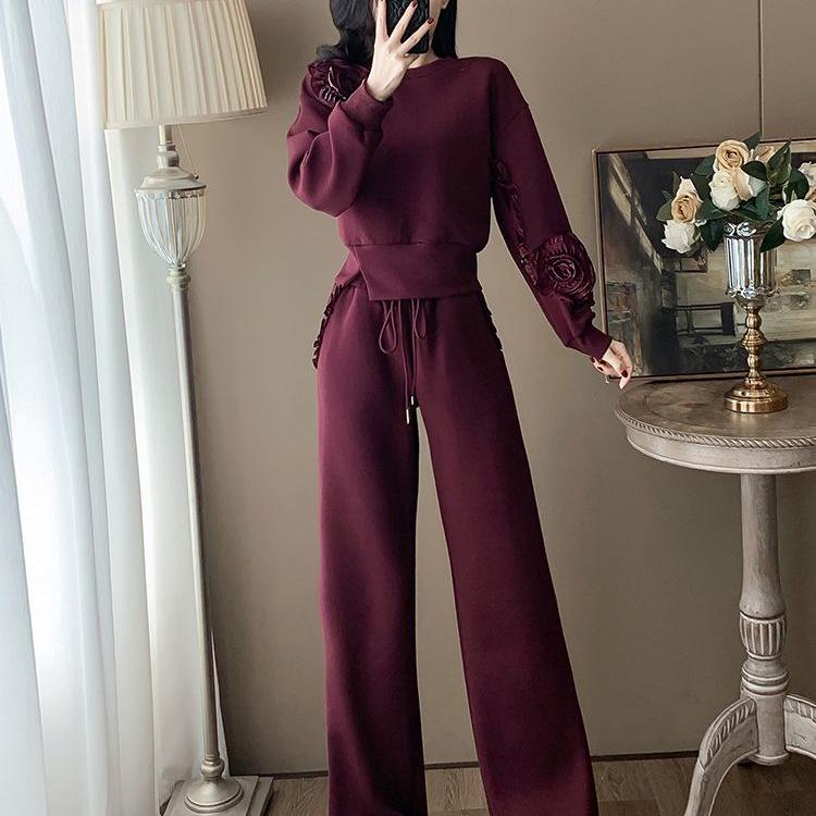 2025 Women's Casual Sports Commuting Suit – Autumn/Winter Sweatshirt & Wide-Leg Pants Fashion Two-Piece Set