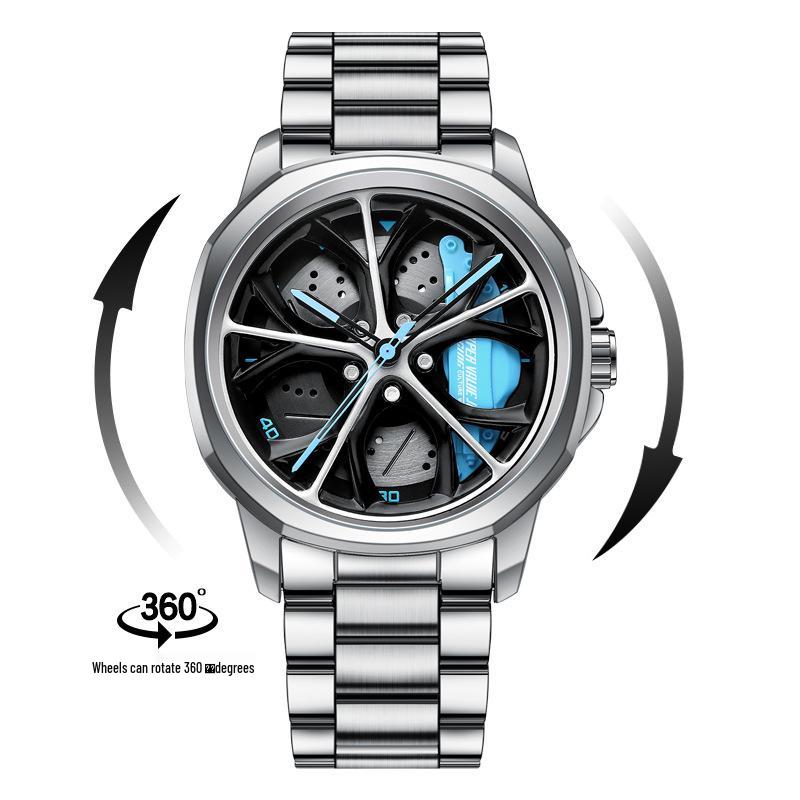 SVJ Men s Double Wheel Hub Watch with 3D Hollow Design and Brake Caliper Style