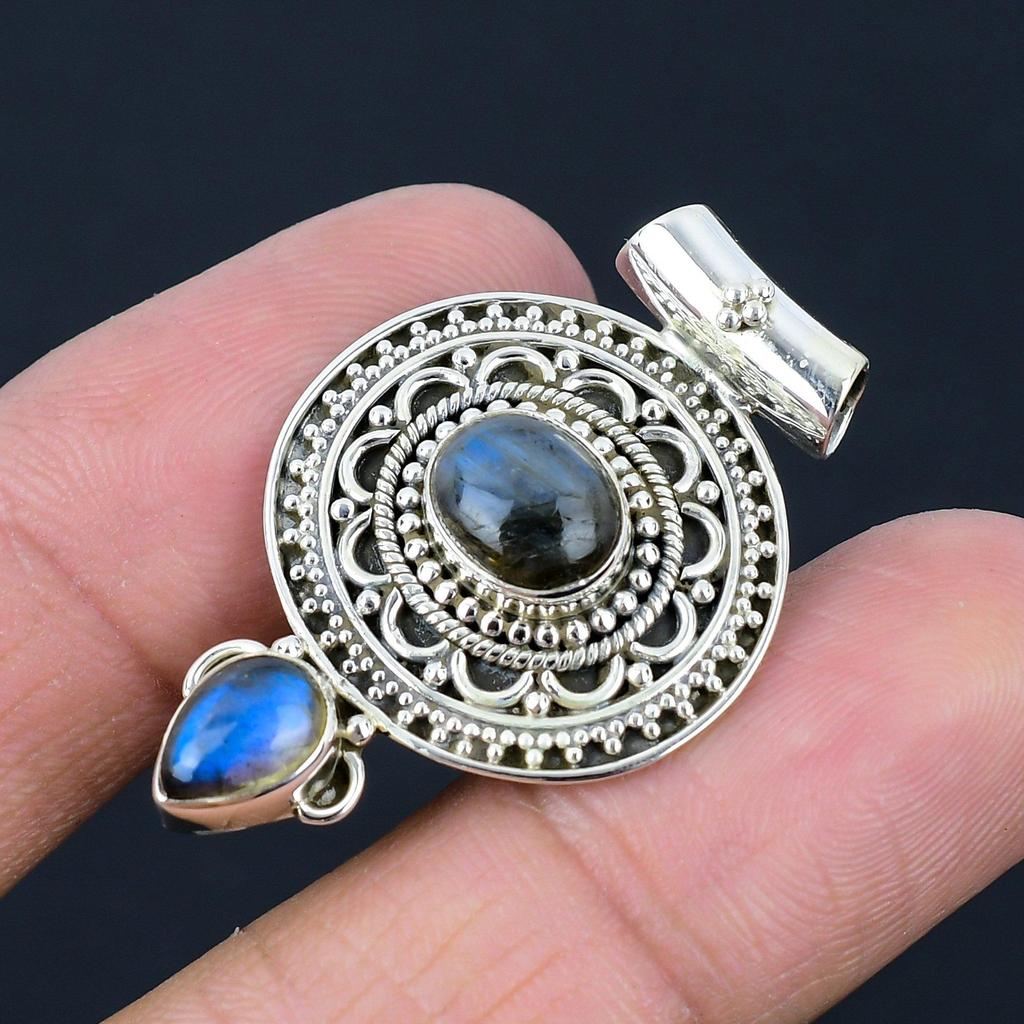 Natural Labradorite Gemstone Pendant, 925 Sterling Silver, Oxidized Teardrop Handmade Pendant Jewelry, Valentine's Day Gift For Loved Ones