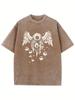 Retro Washed Pattern Highquality Cotton Mens Tshirt  Loose Fit Short Sleeved Round Neck Top