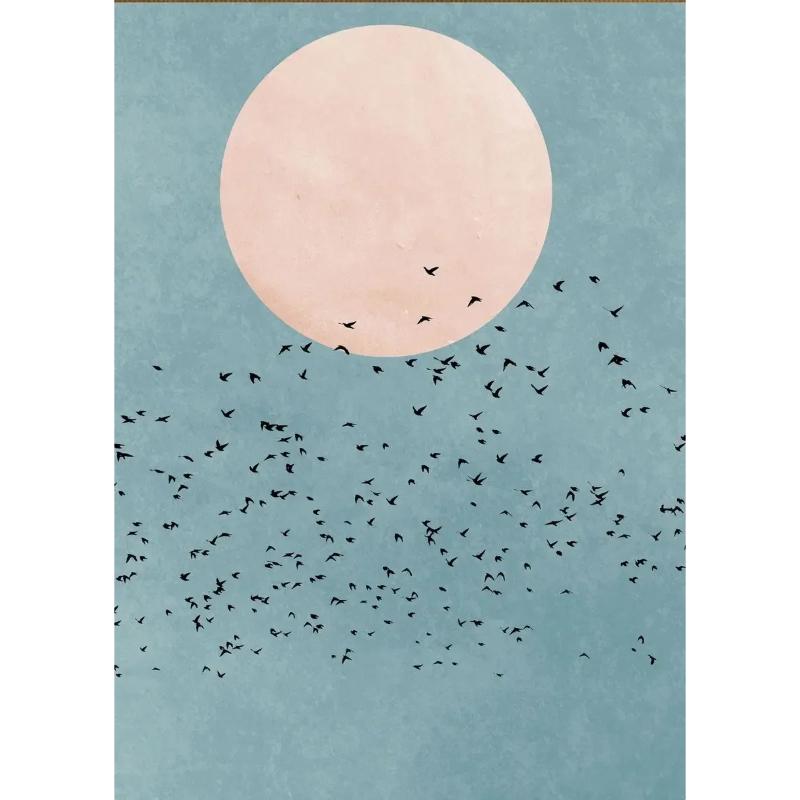 Modern Minimalist Canvas Painting Print Boho Style Trees Birds Sun Landscape Canvas Wall Art Poster Prints for Living Room Home Decor