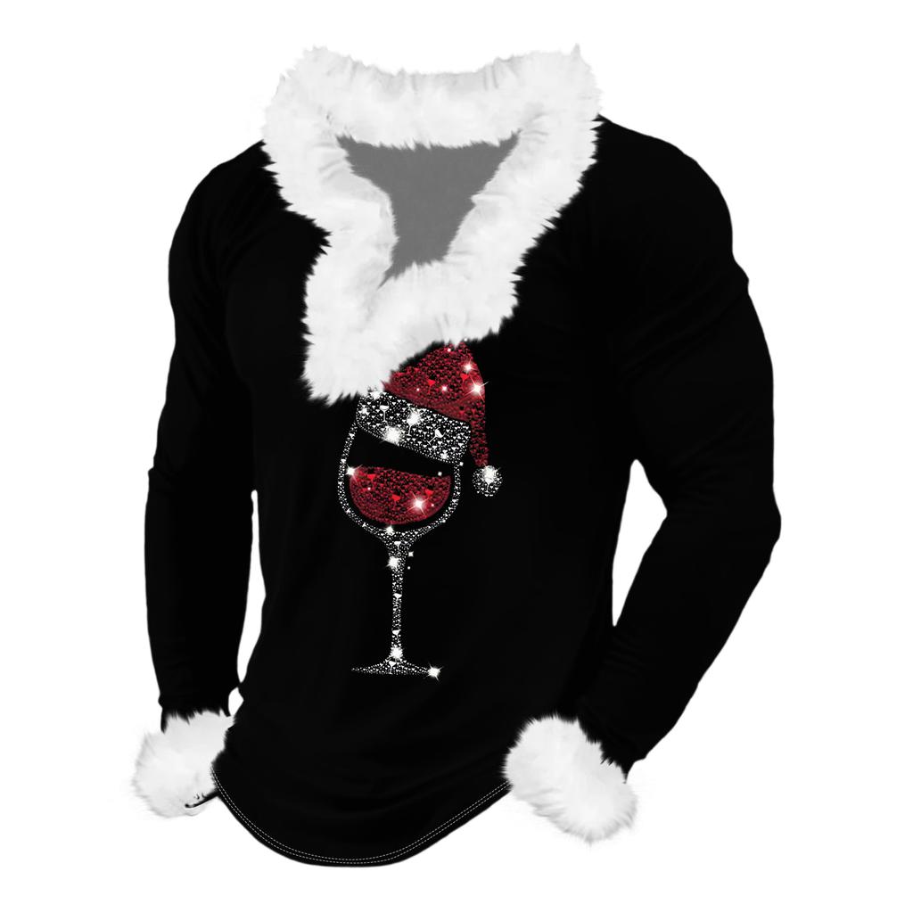 Herren Lässiges Cartoon Bedrucktes Plüsch V-Ausschnitt Mit Fleece Langärmliges Sweatshirt