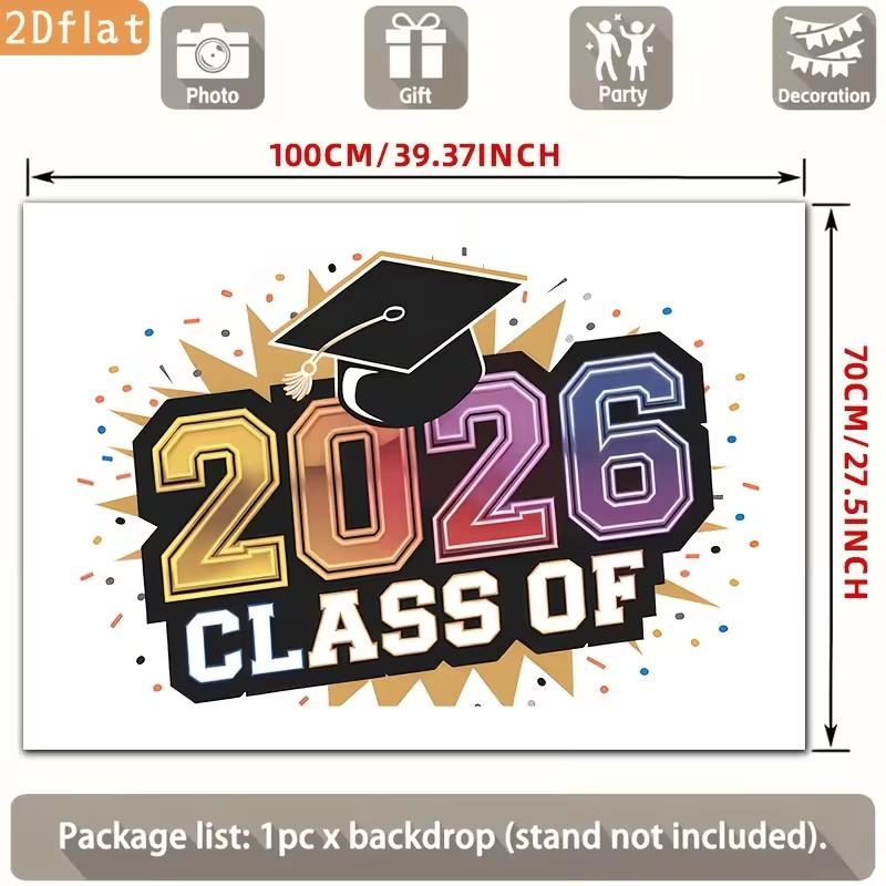 2026 Graduation Tapestry, Colorful Grad Cap and Confetti Design for Photo Booth and Grad Celebration