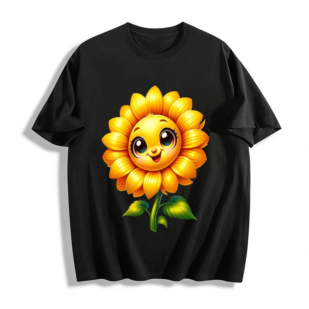 

Cute Cartoon Sunflower Print Casual T-Shirt Pure cotton T-shirt XXS