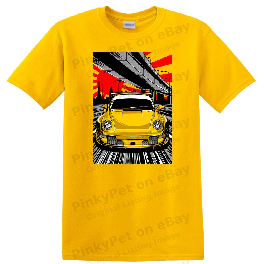 Yellow Sports Car T Shirt Graphic Racing Art Design Retro Urban Tee