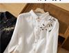 Hong Kong Style Embroidered Cotton Linen Shirt - Artistic Retro Casual Top for Women, Spring/Autumn 2025.