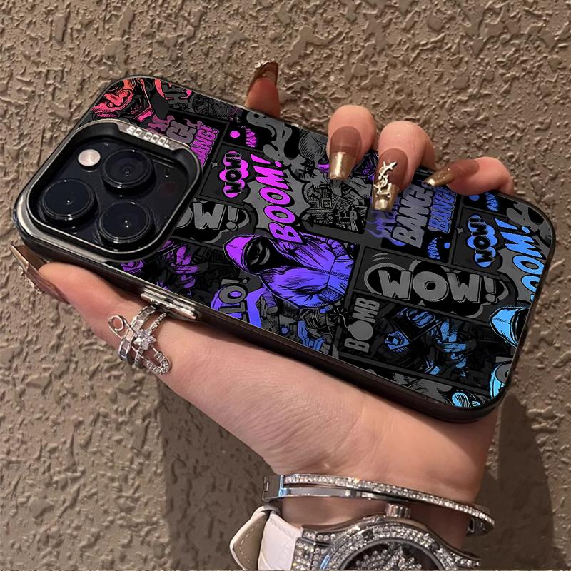 Fashion Graffiti Black Comic Style Phone Case For iPhone 17 16 15 14 13 12 11 Pro Max Mini 7 8 Plus XR XS Max Shockproof Cover