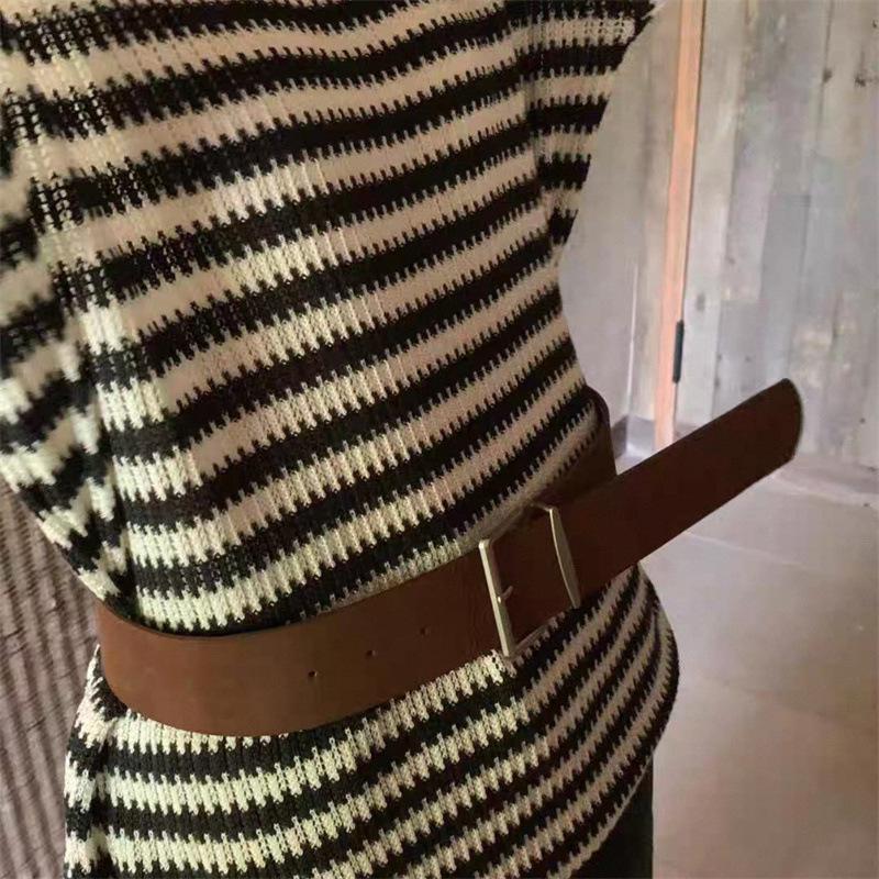Vintage Striped Hollow-Out Long Sleeve Knitwear for Women - 2025 Autumn Loose Lazy Style Trendy Top