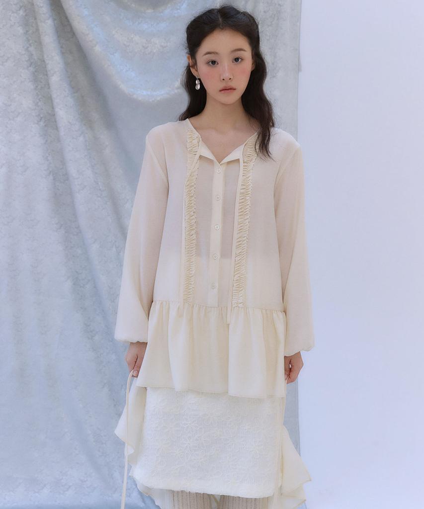 OURO Ruffle Wrap Blouse [ Cream ]