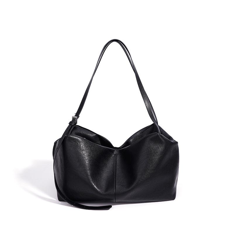 Fashion Women's Bags Versatile Simple Portable Shoulder Bag Large Capacity with Zipper Leather Commuter Tote Bag