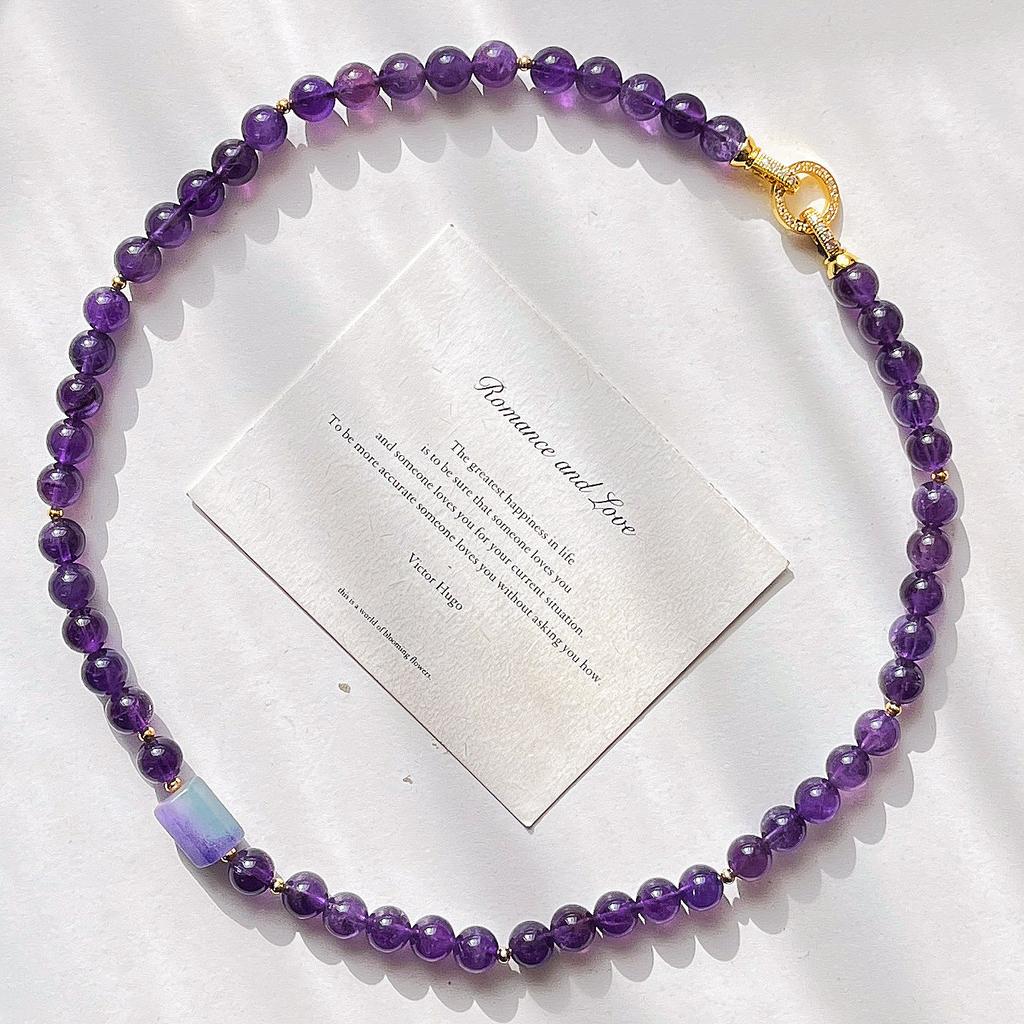 Vintage High Quality Natural Royal Amethyst Sweater Chain Necklace Collarbone Chain