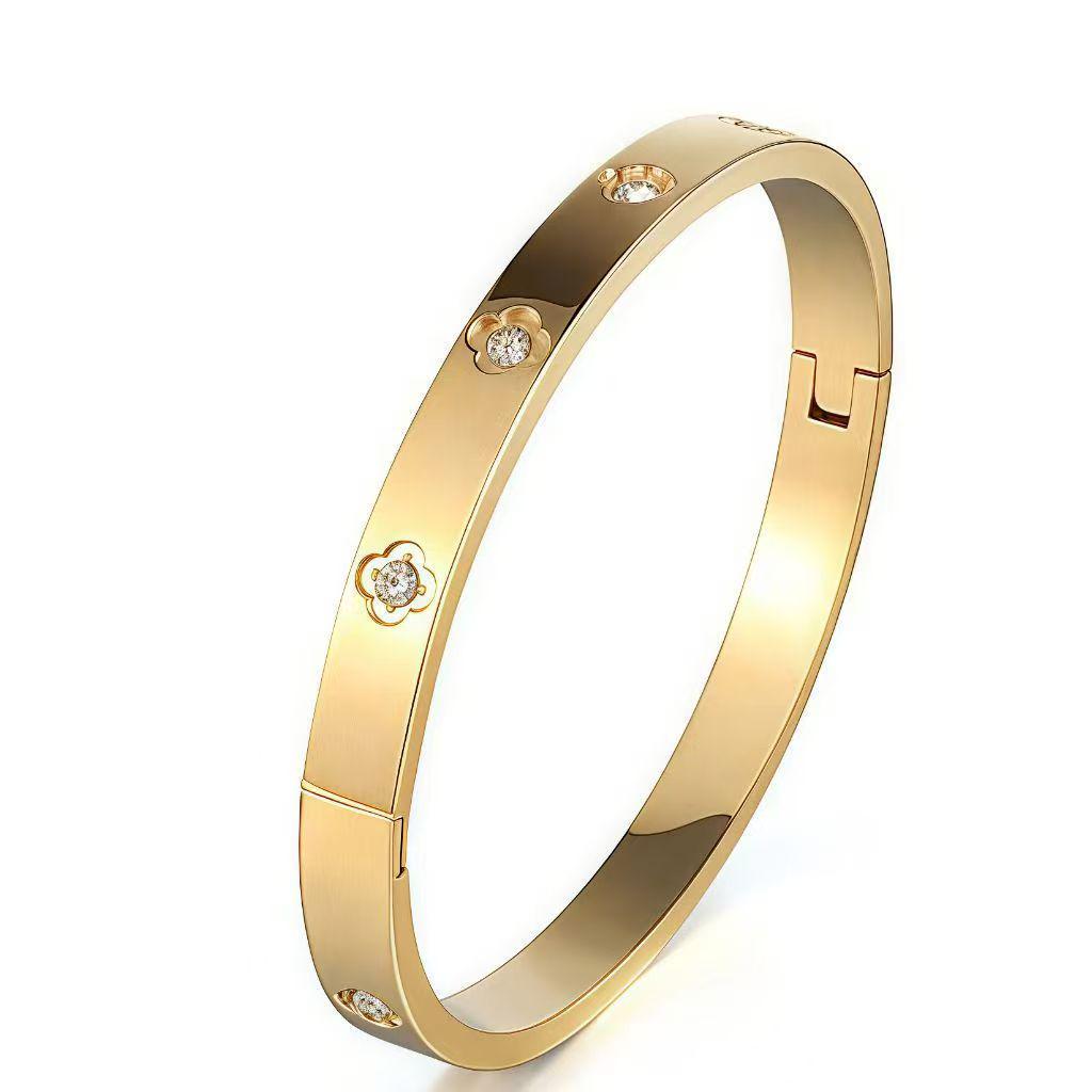 Bracelet de Luxe en Acier Inoxydable pour Femme: Titane Électroplaqué, Sertissage Diamants Complet, Style Européen-Américain
