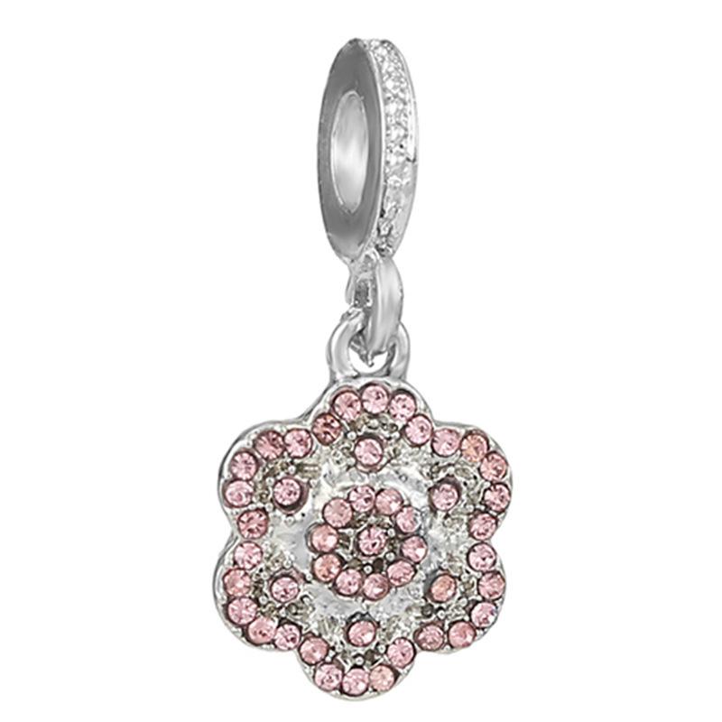 New Silver Plated Pink Diamond Butterfly Alloy Large Hole Charm Beads For DIY Bracelet Necklace Jewelry Accessories Gift