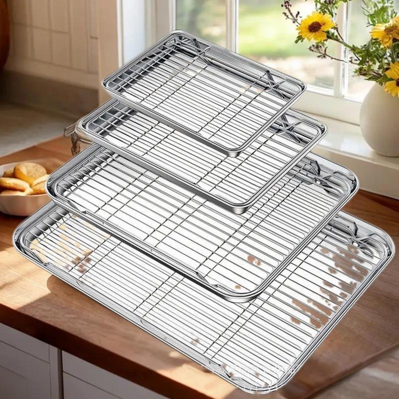 1 Piece Stainless Steel Baking Tray With Removable Cooling Rack Set Non-stick Oven Pan Cookie Sheet Bakeware Kit