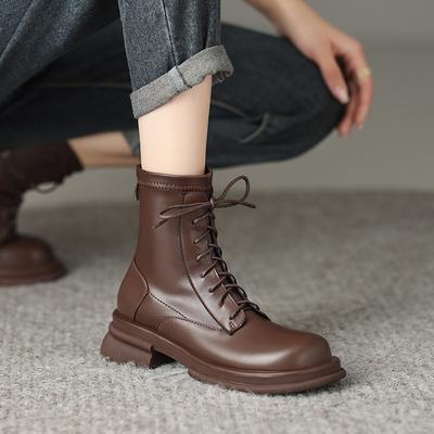 Autumn and Winter New Thick-soled Medium Boots Women's Low-heeled Round Head Non-slip Large-size Women's Boots Korean Version Comfortable Zipper M