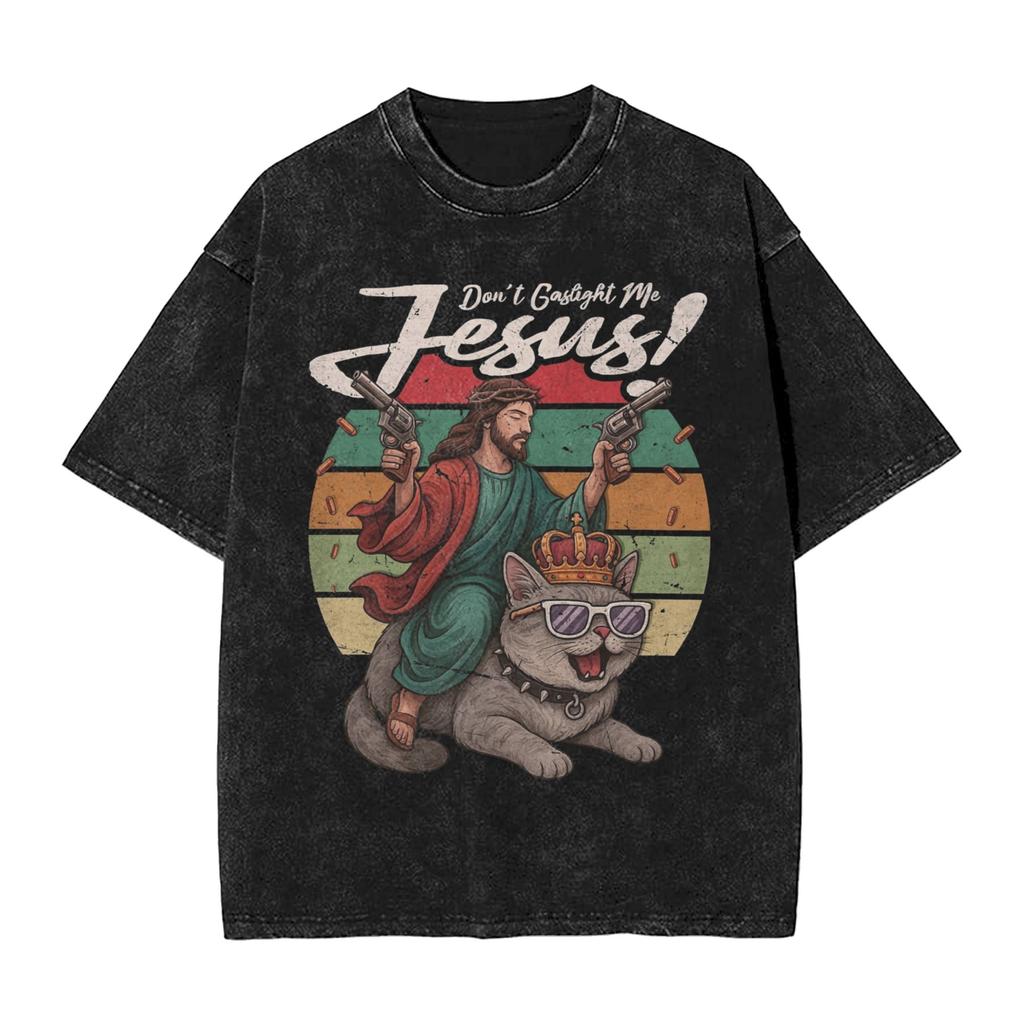 Washed T Shirts Dungeon Crawler Carl Princess Jesus Hip Hop Vintage T-Shirt Harajuku Streetwear Cotton Summer Tee Shirt for Men