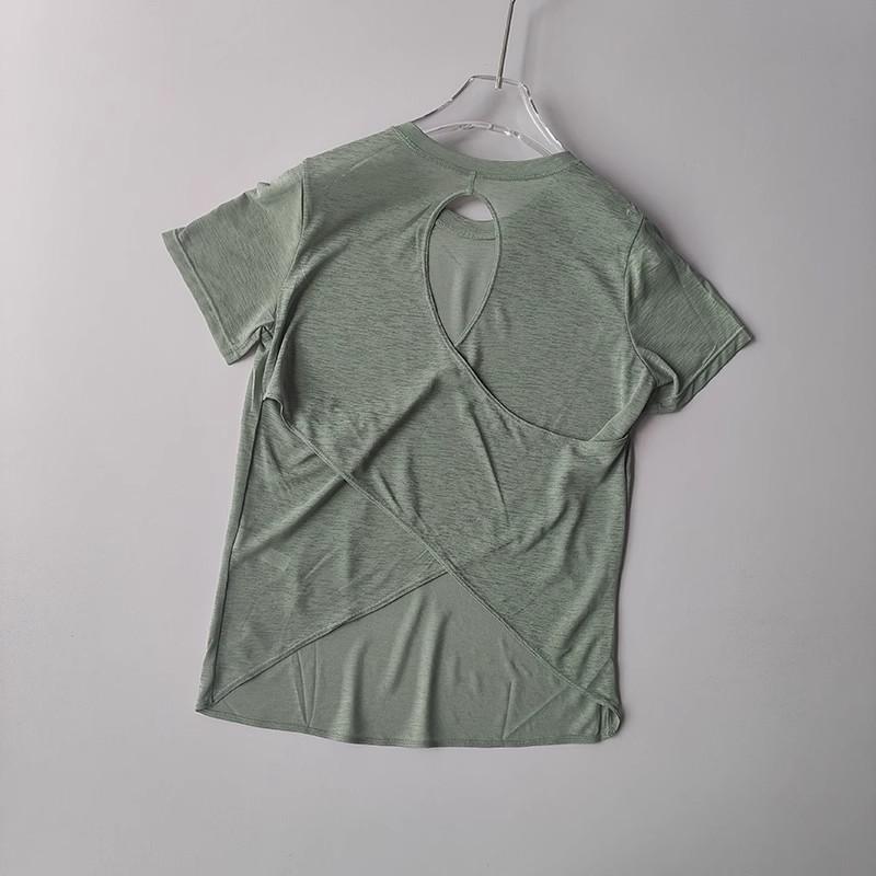 Enges Sport-T-Shirt für Damen, schnelltrocknend, kurzärmelig, Yoga-T-Shirt, Pilates-Fitness-Shirt mit ausgehöhltem Rücken, Lauf-T-Shirt