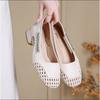 Fashion 2025High-end Summer Breathable Woven Single Shoes Cut-out Shallow Rhinestone Block Heel Women's Shoes