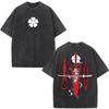 Washed Anime Black Clover Logo Graphic Print T-shirt Harajuku Summer Fashion Casual Cotton Oversized T-shirts Tops Streetwear