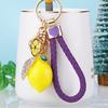 Rhinestone Leaf Charm Bag Pendant Creative Fruit Shape Key Ring Cute Lemon Keychain  Gift