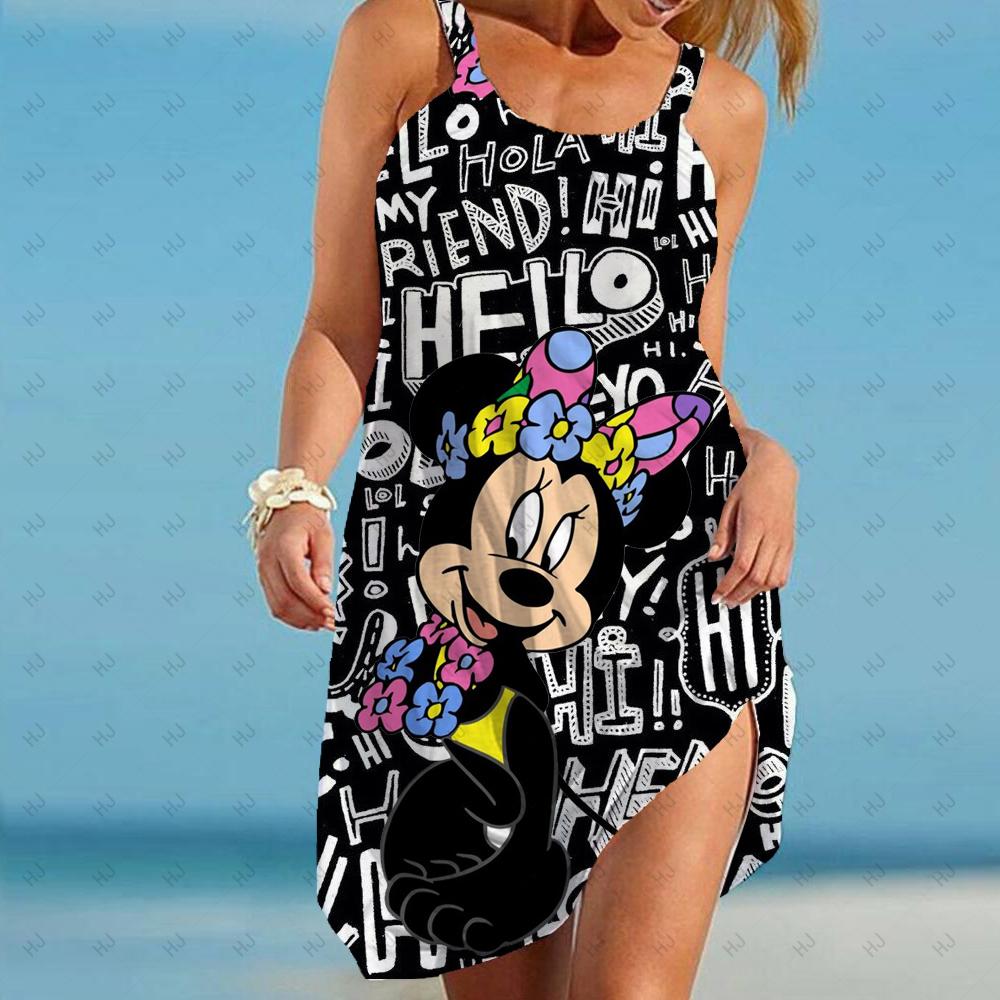 Sling Elegant Boho Party Minnie Mouse Summer Woman Loose Beach 3D Print Vintage Dress Mickey Y2k Sleeveless Dresses for Wom