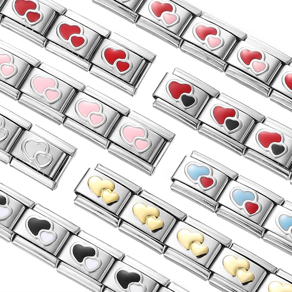 1pcs Fashion 3 Styles Heart Love Charms Italian Links Fit 9mm Bracelet Stainless Steel DIY Making Women Jewelry