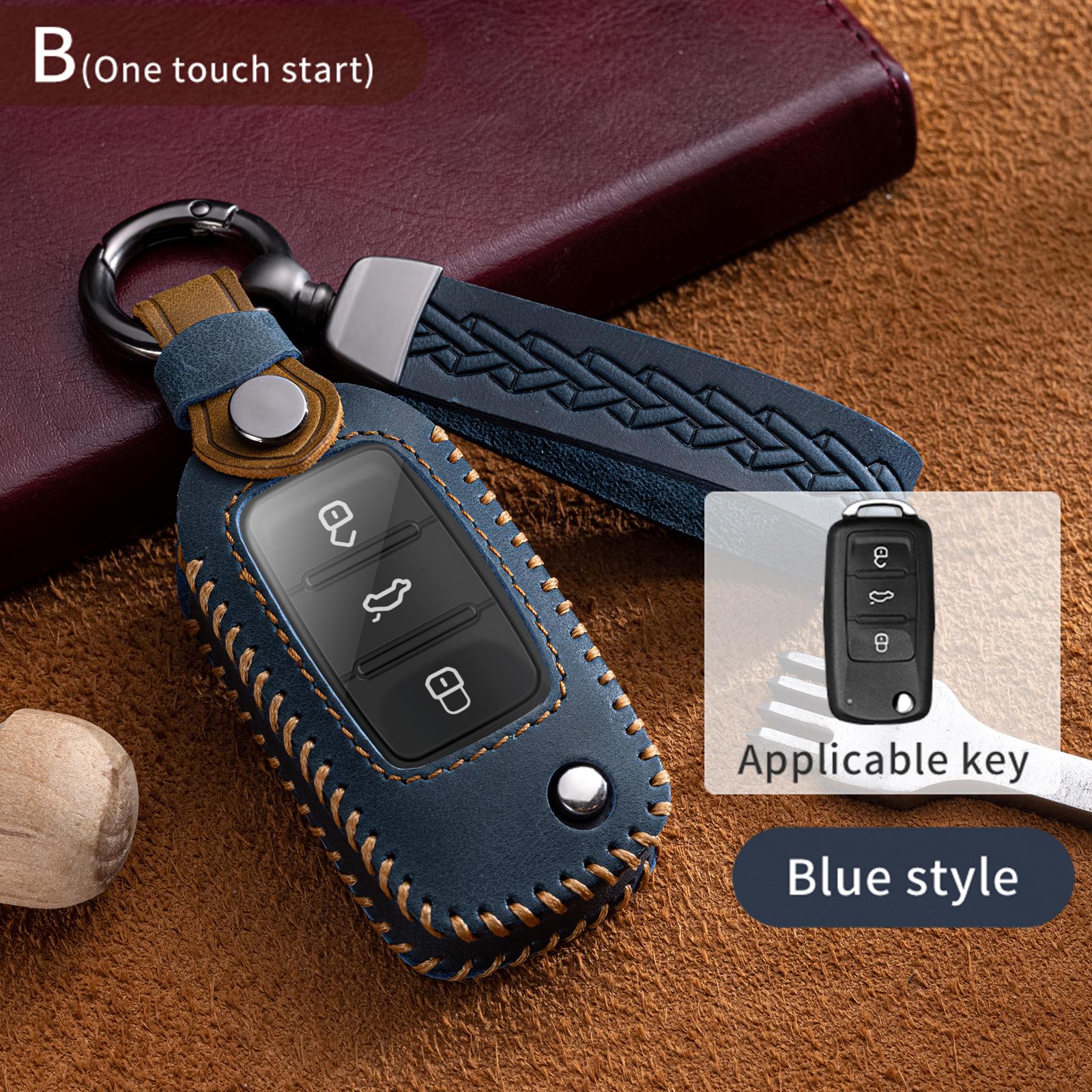 

Кожаный чехол для ключей автомобиля для Volkswagen VW Polo Golf Passat Tiguan Beetle Caddy T5 Up Eos Skoda Octavia Seat Leon Altea B синий