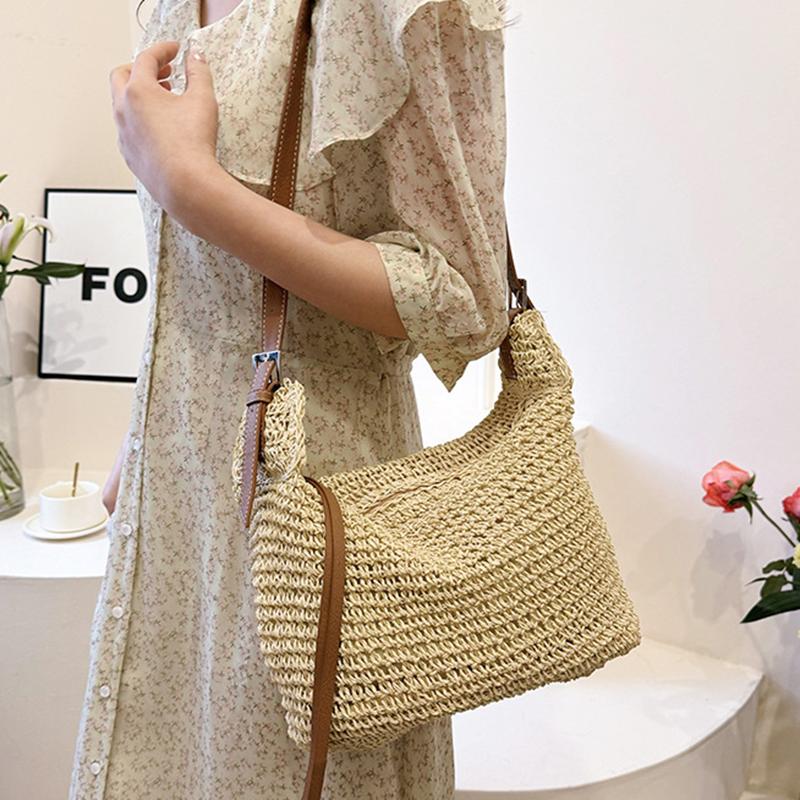 Women's Woven Handbag Luxury Designer Beach Bag Large Capacity Female Straw Hobo Bag Fashion Travel Shoulder Crossbody Bags