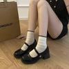 5cm heightened thick heel shorty Le Versatile British JK small leather shoes women's 2025 new retro black Mary Jane