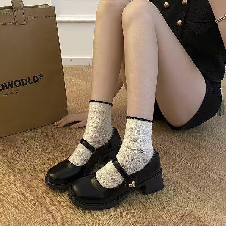 5cm heightened thick heel shorty Le Versatile British JK small leather shoes women's 2025 new retro black Mary Jane