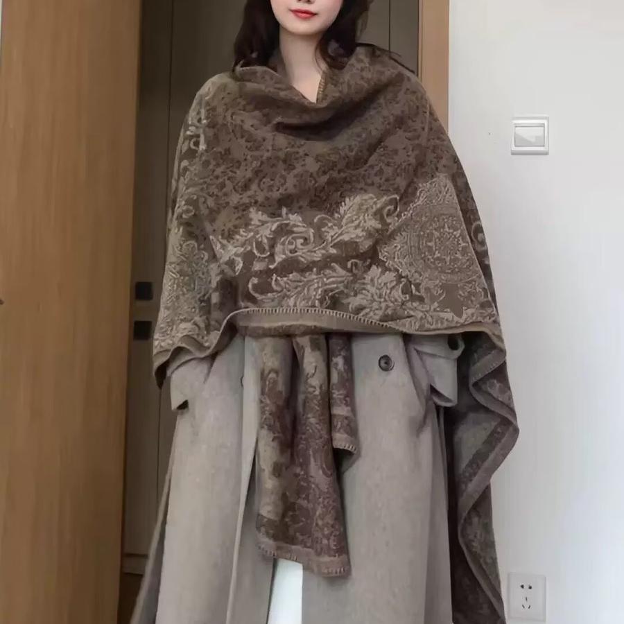 Double-Sided Wear Chinese Style Cashmere Shawl for Women Spring/Autumn Fashion Trendy Elegant Travel Outerwear Warm Cape