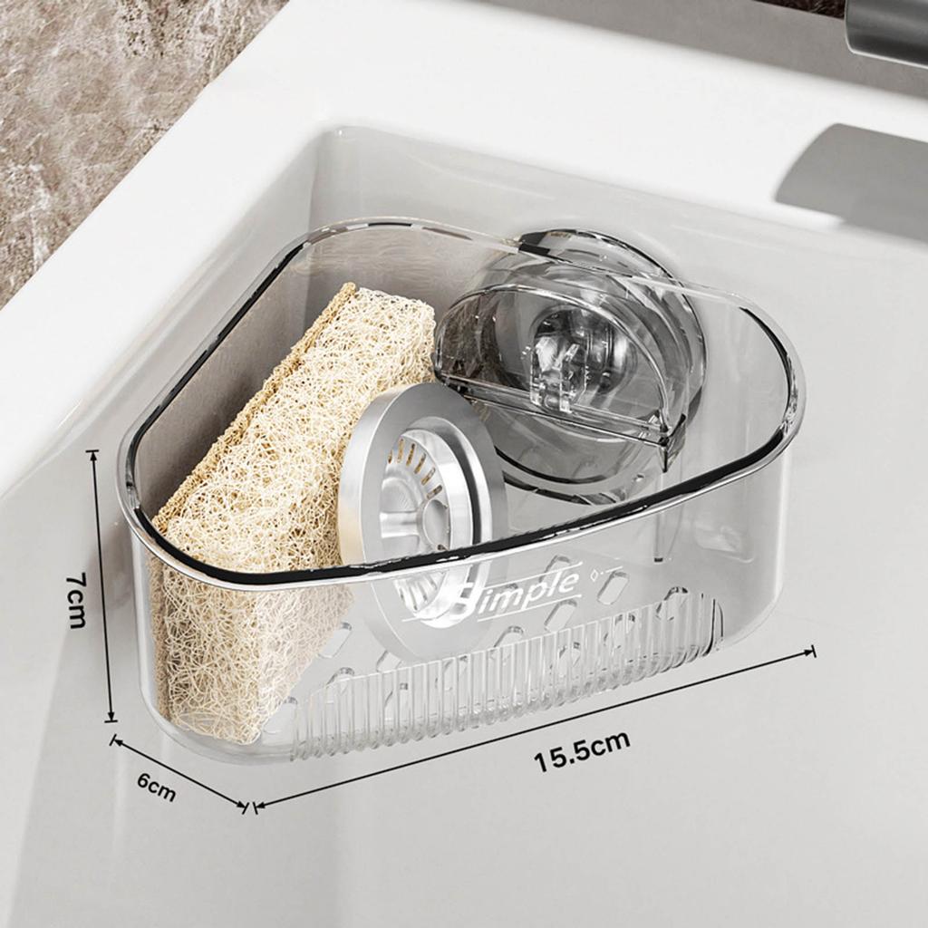 Suction Cup Corner Sponge Holder With Drain Holes Waterproof ABS Plastic Organizer For Kitchen Sink Bathroom Storage