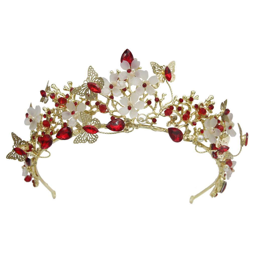 Spring European and American Bridal Crown Tiara Baroque Alloy Crystal Butterfly Garland Wedding Hair Accessories