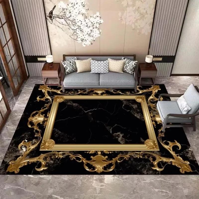Nordic Luxury Black Gold Carpet Living Room Decor Non-slip Large Rug Bedroom Area Decoration Home Coffee Tables Floor Foot Mat