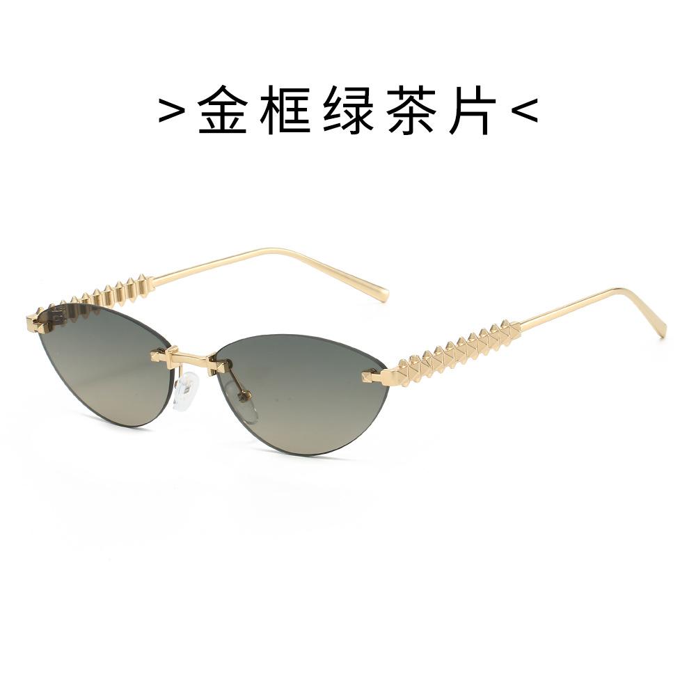 Cat-eye Sunglasses, Metal Frameless Design, Unisex, Suitable for Outdoor Wear and Fashion Shows, with Rivet Detailing On the Arms