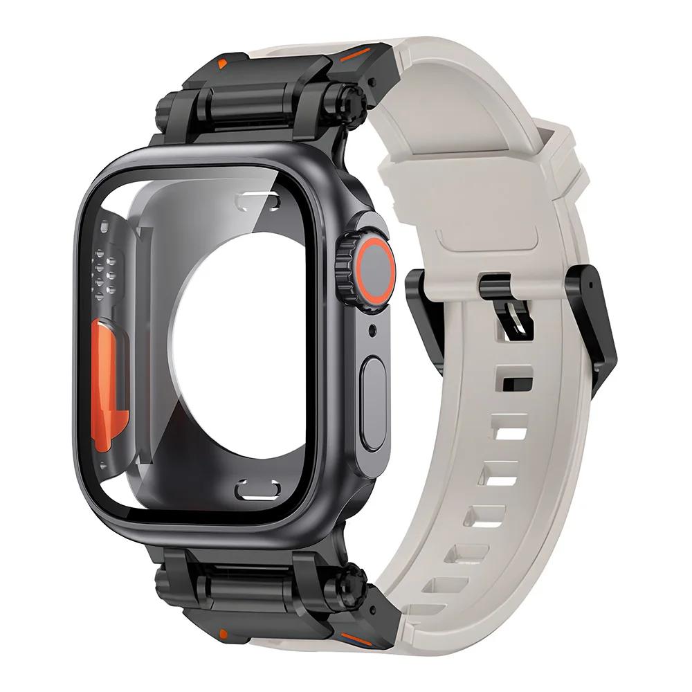 

Силиконовый ремешок + защитный чехол, совместимые для Apple Watch Ultra2 49 мм 44 мм 45 мм 41 мм 40 мм для серий IWatch 9 8 7 6 SE 5 4 3 2 1 45mm-Series 9 8 7
