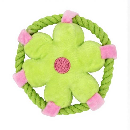 

Plush Dog Flying Disc Squeaky Flower Dog Chew Toy with Rope Circle Interactive Fetch Toy for Large Small Dogs зелёный